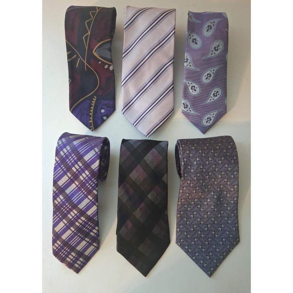 Lot of 6 Men's Neckties Lavender Purple VTG - Mod Assorted Name Brands Nice!